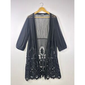 Siren Lily Lace Duster Cardigan Women 1X Black Mesh Open Front Boho